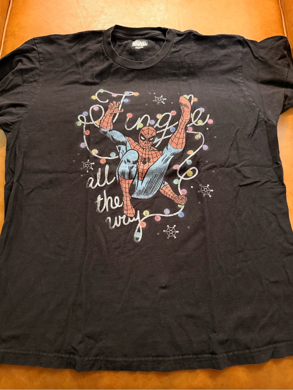 Marvel Black Spider-Man Holiday Graphic Tee with Multicolor Lights